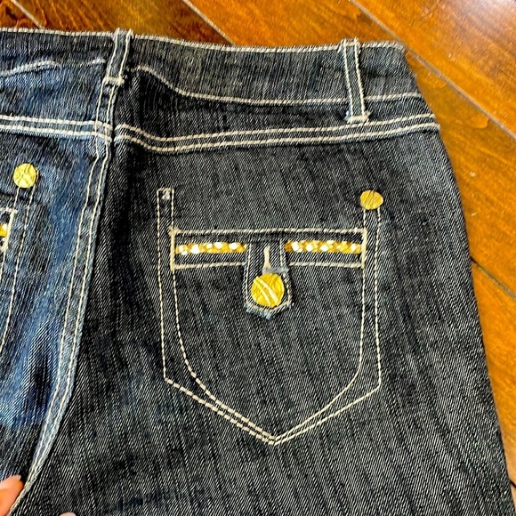 Cache Bootcut Jeans Dark wash Mid rise Gold Accents Womens 6 Y2K Stretchy - Picture 12 of 14
